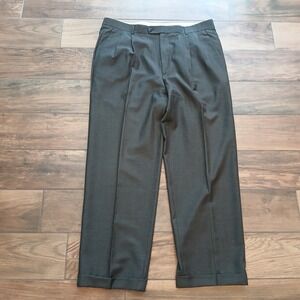 Zanella Pants Mens 36x29 Brown Houndstooth Wool Cashmere Pleated Baggy‎ Cuffed